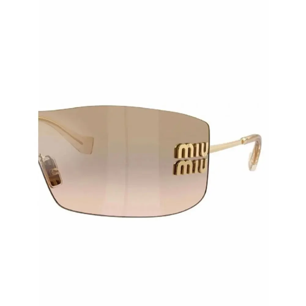 New Miu Miu MUB53S 5AK20P Gold-Tone Brown Gradient Shield Sunglasses Authentic